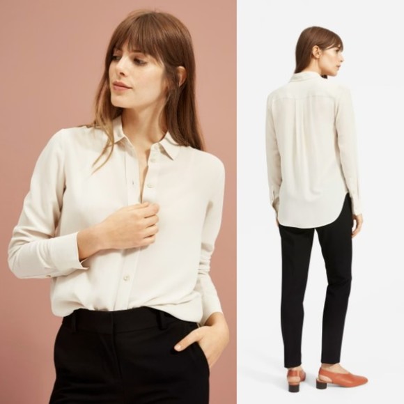 Everlane Tops - Everlane The Clean Silk Relaxed Shirt Womens Button Down Blouse Off White 12 NWT